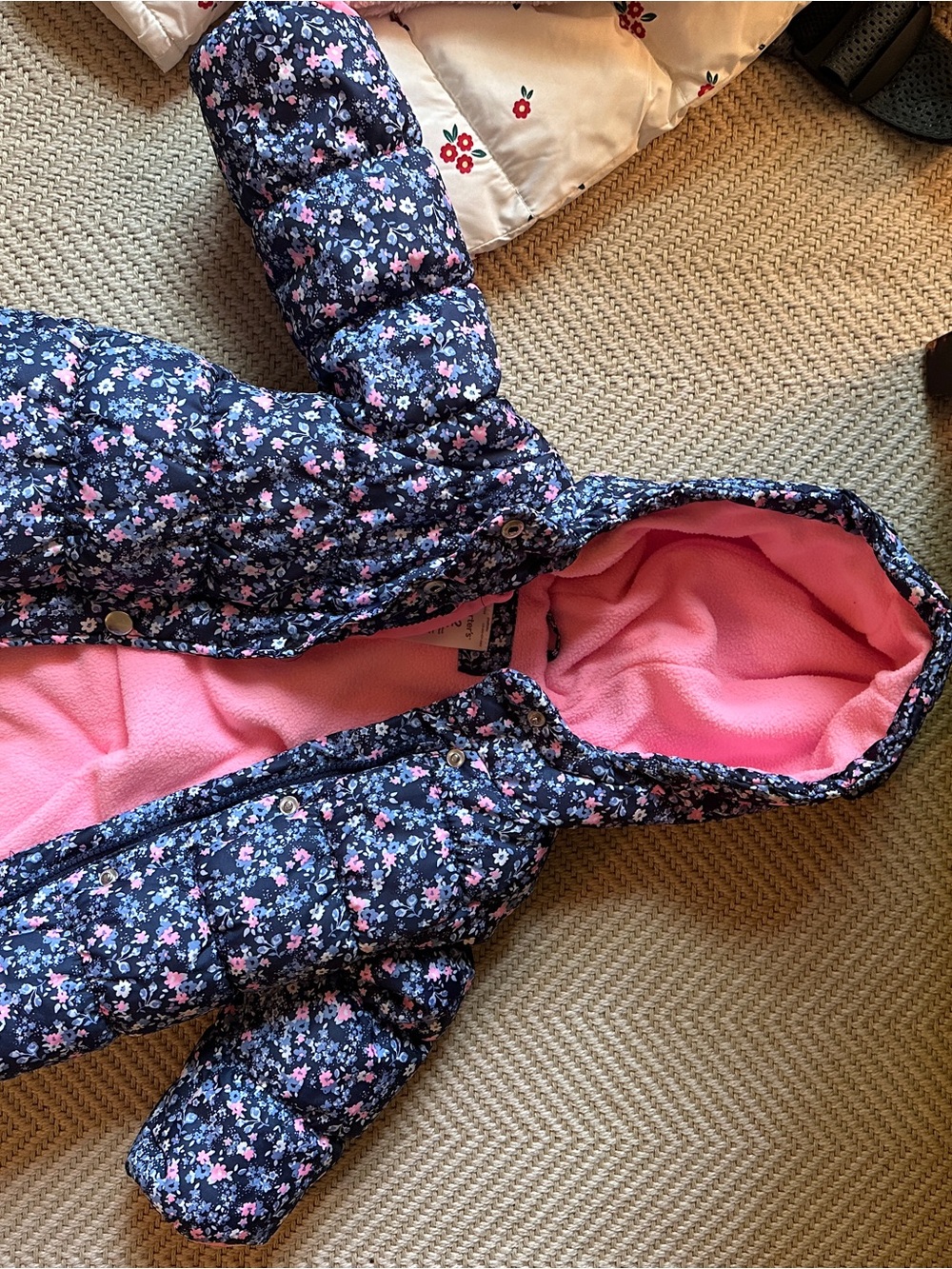 Carter's Navy Floral Puffer Jacket with Pink Lining